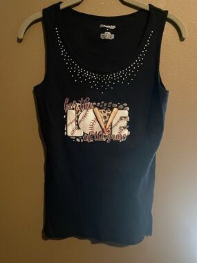 Hand crafted Black Rhinestone Baseball themed Tank Top